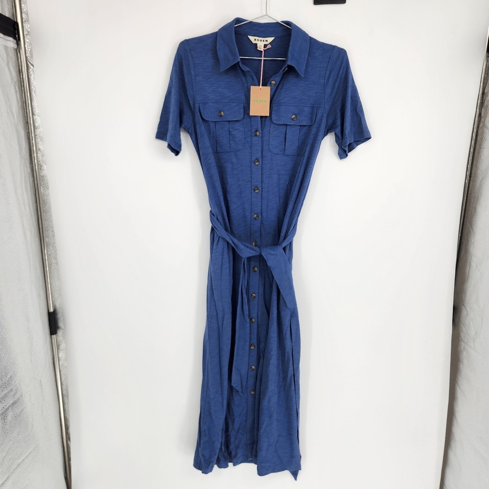 Boden 2R Denim Blue Mavis Midi Jersey Shirt Dress NWT
